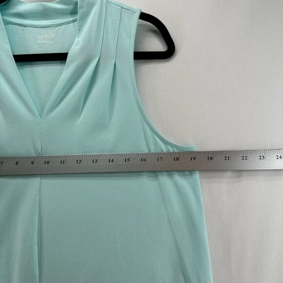 Lands' End Tank Top Womens M V-Neck Pleated Pullover Lightweight Stretchy Green - Picture 8 of 10